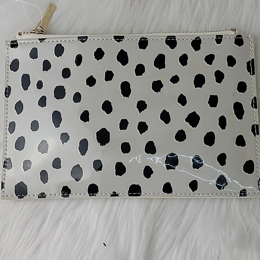 KATE‎ SPADE Ivory Black Spotted Dot Animal Print Preppy Glam Zip Pencil Pouch